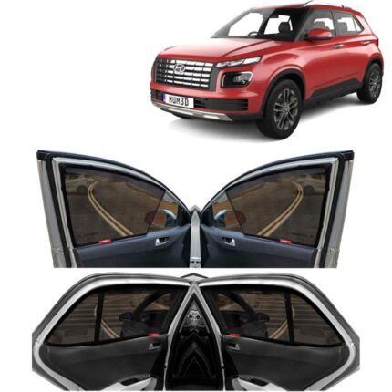 Car Magnetic Sun Shades/Curtains, Suitable For Hyundai Venue, Model Year : 2022 Onwards, Half Cut in Front Window With Rear Windshield, Color : Black, Cotton Mesh, 5 Piece