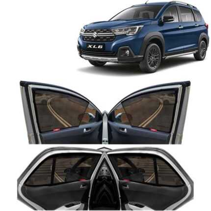 Car Magnetic Sun Shades/Curtains,For Maruti Suzuki XL6, Model Year : 2022 Onwards, Full Window Cover With Rear Windshield, Color : Black, Cotton Mesh, 7 Piece