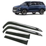 Car Wind Deflectors Rain Guard Door Visor with Chrome Lining for Hyundai Alcazar, Model Year : 2021 Onwards, Color : Smoke, Polycarbonate, Complete Set of 4 Piece