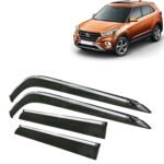 Car Wind Deflectors Rain Guard Door Visor with Chrome Lining for Hyundai Creta, Model Year : 2018 - 2019, Color : Smoke, Polycarbonate, Complete Set of 4 Piece