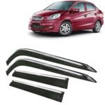Car Wind Deflectors Rain Guard Door Visor with Chrome Lining for Honda Amaze, Model Year : 2013 - 2018, Color : Smoke, Polycarbonate, Complete Set of 4 Piece