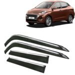 Car Wind Deflectors Rain Guard Door Visor with Chrome Lining for Hyundai Aura, Model Year : 2020 - 2022, Color : Smoke, Polycarbonate, Complete Set of 4 Piece