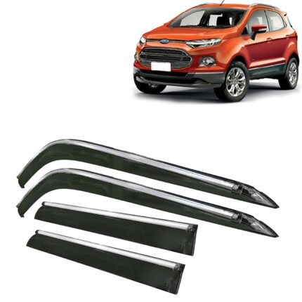 Car Wind Deflectors Rain Guard Door Visor with Chrome Lining for Ford Ecosport, Model Year : 2012 - 2016, Color : Smoke, Polycarbonate, Complete Set of 4 Piece