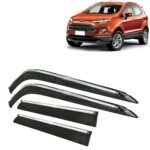 Car Wind Deflectors Rain Guard Door Visor with Chrome Lining for Ford Ecosport, Model Year : 2012 - 2016, Color : Smoke, Polycarbonate, Complete Set of 4 Piece